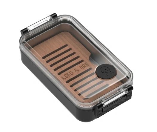 Wooden humidifier in a clear plastic case.